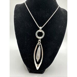 Welbijoux Silver Tone Pendant Natural Stone Necklace Long 24” 2” Ext Snake Chain
